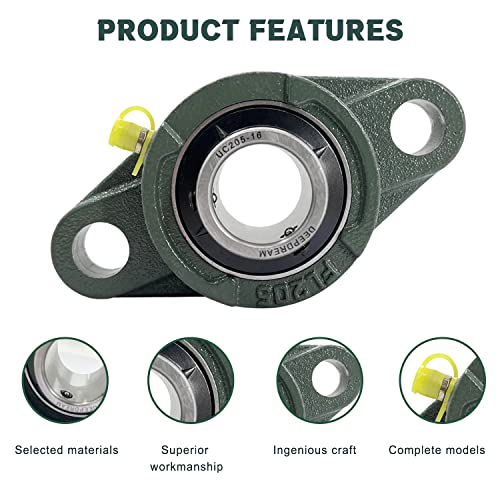 UCFL205-16 Pillow Block Bearing Pack of 10 Flange Mounted Pillow Block Bearings Chrome Steel Bearings with 1" Bore - size: UCFL205-16-10PCS