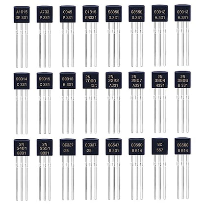 24 Values BJT Transistor Kit A1015 A733 C945 C1815 S8050 S8550 S9012 S9013 S9014 S9015 S9018 2N7000 2N2222 2N2907 2N3904 2N3906 2N5401 2N5551 BC327 BC337 BC547 BC550 BC557 BC560 Transistors