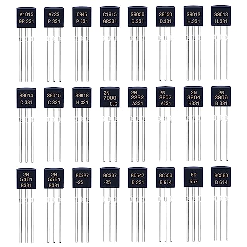 24 Values BJT Transistor Kit A1015 A733 C945 C1815 S8050 S8550 S9012 S9013 S9014 S9015 S9018 2N7000 2N2222 2N2907 2N3904 2N3906 2N5401 2N5551 BC327 BC337 BC547 BC550 BC557 BC560 Transistors