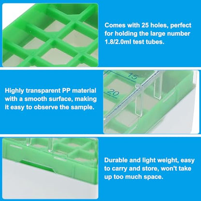 PATIKIL 25 Well Centrifuge Tube Freezer Storage Box, 2 Pcs Polypropylene Tube Rack for 1.8ML and 2.0ML Tubes Vials Samples, Green - color: Green