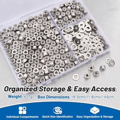 #8-32 Lock Nut 360Pcs Stainless Steel Nylock Locking Nuts with Washers - size: locknuts-#8 360pcs