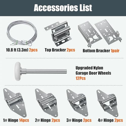 Luxbaro Garage Door Hardware Kit for 16'x8' and 18'x8' Height Double Garage Doors, Garage Door Hinges and Rollers, Top Bracket, Wire Rope - size: 16'x8' and 18'x8'