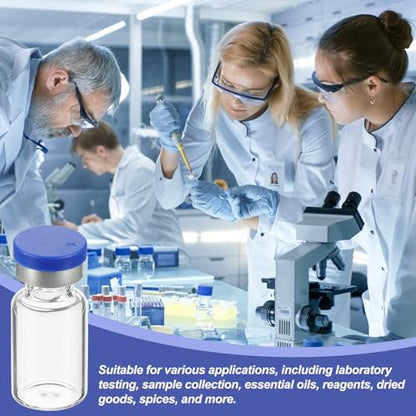 PATIKIL 2ml Sample Vials, 100 Pack Lab Empty Vials with Butyl Rubber Stopper Crimp Top Caps and Labels Borosilicate Glass Vial, Clear - color: Clear, size: 2ml