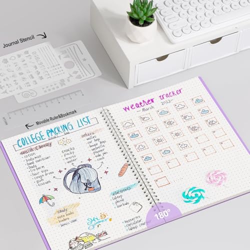 AHGXG Dotted Journal, Grid Spiral Notebook, 110 Pages, A4 (8.5" x 11") - color: Purple, style: A4-Dotted