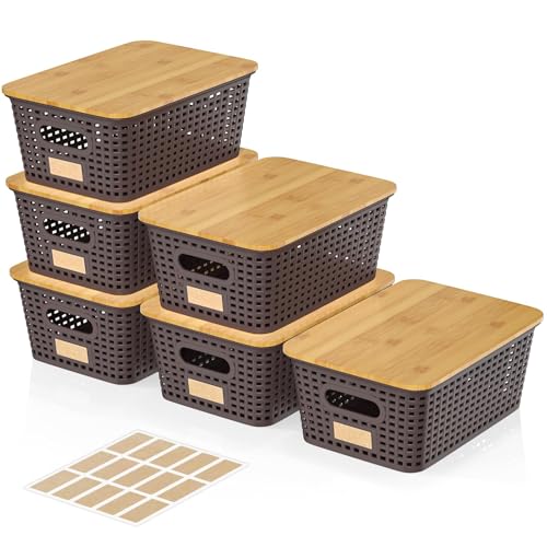 Viphope Stackable Storage Bins with Bamboo Lids set of 6,10x7.1x4.1in - color: Brown