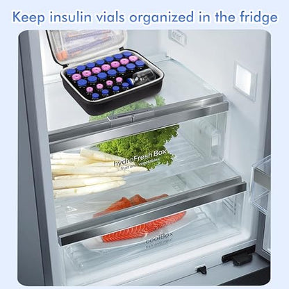 30 Slots Peptide Case for Fridge, Insulin Vial Protector Organizer Bag, Vial Storage Case for 1ml 3ml 5ml 10ml and 30ml Vials, Diabetic Medication Holder for Home and Travel - size: Black-30 Slots