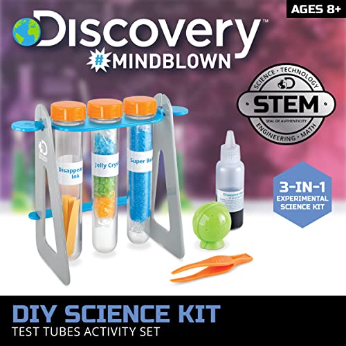 Discovery #MINDBLOWN 14-Piece Test Tubes DIY Science Kit with 3 Educational Experiments, Educational STEM Activity Set, Fun Learning Toy for Real Chemistry Experiments, Safe for Kids Ages 8+
