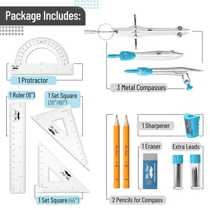 Mr. Pen 13 Piece Geometry Set with Shatterproof Storage Box, Blue - color: Blue