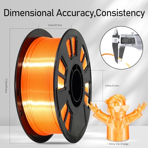 Silk Orange PLA Satin Shiny 3D Printer Filament, 1.75mm Diameter 1kg Spool 2.2lbs for FDM 3D Printers - color: Orange