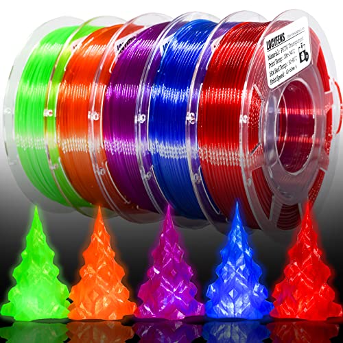 PETG Filament 1.75mm, Clear Transparent Filament 5 Colors, 3D Printer Filament Bundle Multicolor, 1.75 PETG +/- 0.02mm, 3D Printing Red Green Blue Purple Orange 200g x 5 Spools - color: 5 Pack Petg