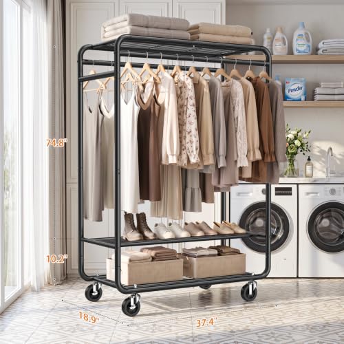 EAGMAK Heavy Duty Clothes Rack, 820 lb Double Rod, 3 Shelves, Black - color: Black