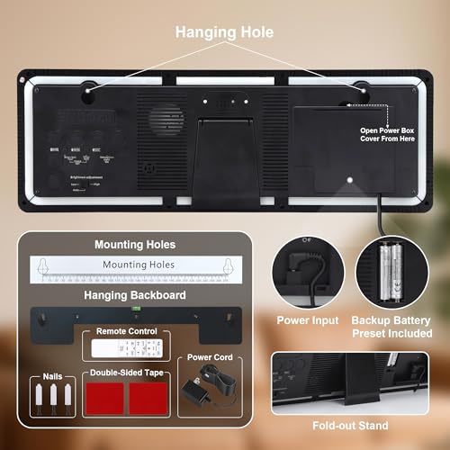 17.3"Large Digital Wall Clock 15 Color Modes Display 8 Color Night Light - color: Black