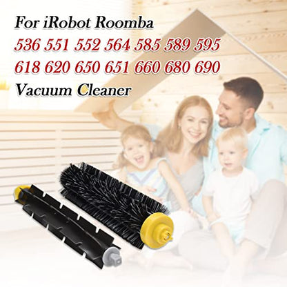 Garbage fighter Replacement Parts for iRobot Roomba 600 Series 690 980 670 660 651 650 630 614 595 585 564 552, 2 Pairs Bristle and Flexible Beater Brush, Vacuum Cleaner Kit - color: mainbrush
