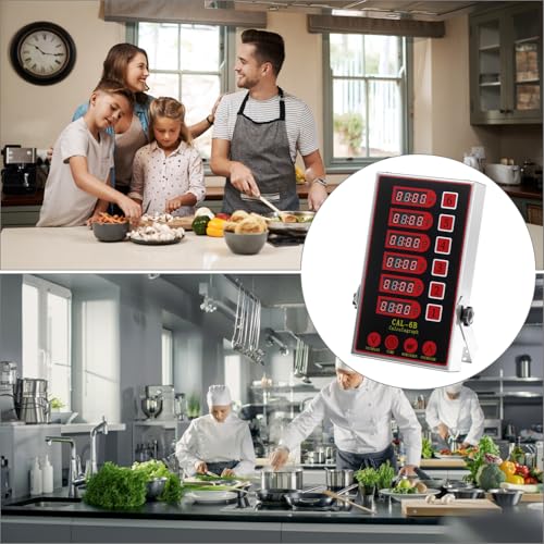 QWORK Kitchen Timers for Cooking – 6 Channel Commercial Kitchen Timer with Ultra-Loud Alarm, LED Display, No Battery Needed, for Restaurants and Catering