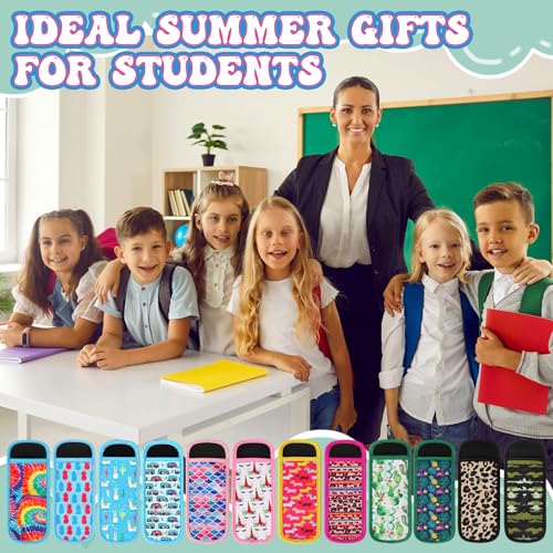 24 Sets End of Year Gifts for Students Bulk Summer Ice Pop Sleeves Reusable Colorful Freezer Ice Pop Holders Bags Cool Summer Cards Ribbons School Grad Birthday Beach Pool Party Favors - style: Tropical