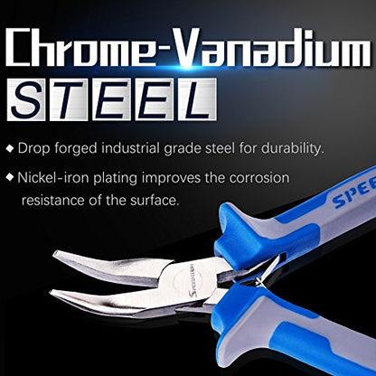 SPEEDWOX 5 Inches Bent Long Nose Pliers Mini Curved Needle Nose Pliers for jewelry Making 45 Degrees Bent Chain Nose Fine Pliers Functional Micro Professional Tool with Spring Chrome Vanadium Steel - style: 5" Bent Nose Plier