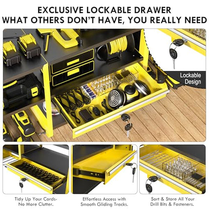 KSVO Large Power Tool Organizer Wall Mount with Locking Drawers, Yellow - color: Yellow