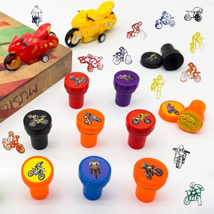 Cinrobiye 24 Pcs Dirt Bike Stampers Party Favor Set, Cute Motocross Stamps for Kids Birthday Party, Classroom Rewards, Sports Prizes, Goody Bag Fillers, Racing Adventure Party Supplies - color: Dirt Bike