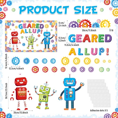 party greeting Gear Robot Themed Bulletin Board Set Robots Classroom Decorations Geared All up Steam Robots Bulletin Board Paper Cutouts for Science Home Classroom Chalkboard Teacher Door Wall Decor - style: Gear Robot