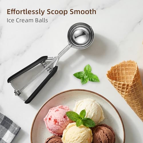 Large Ice Cream Scoop 65MM, Trigger Release Stainless Steel Cookie Scoop, Portion Scoop 2.82 oz/80ml, Commercial Food Disher, for Portion Control, Cookie Dough, Cupcake Batter (5.3 Tablespoon) - size: 5.3 tbsp