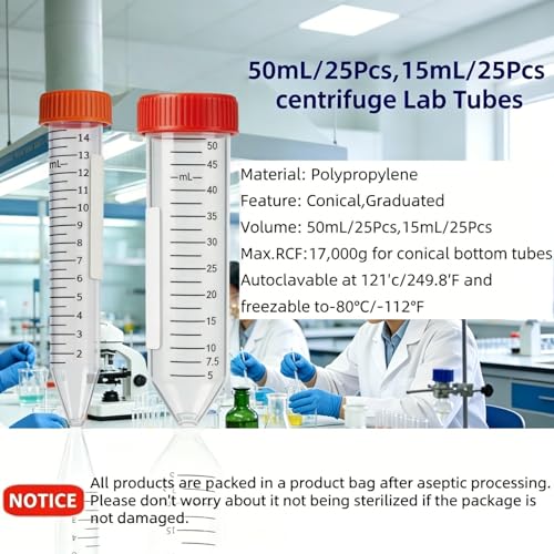 15ml Conical Centrifuge Tubes,25-Pack Sterile Polypropylene Test Tubes with Leak-Proof Screw Caps & Graduated Marks for Lab Use (15mL-25Pcs) - size: 15mL-25Pcs
