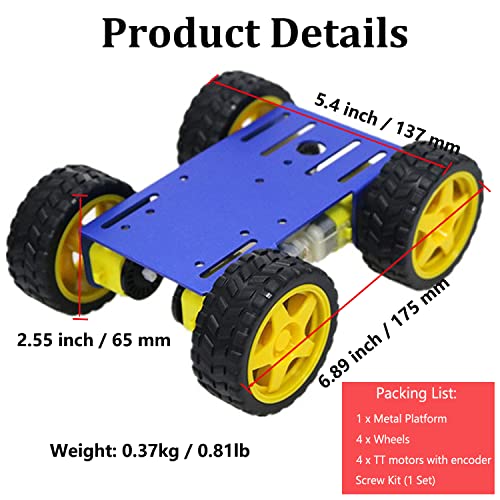 DIY Smart Robot Car Chassis Kit with Speed Encoder TT Motor, C101 4WD Leaf Texture Wheel Metal Panel Robotics Car Chassis Platform for Arduino/Raspberry Pie/Microbit, Eduational Teaching Kit (Blue) - color: Blue