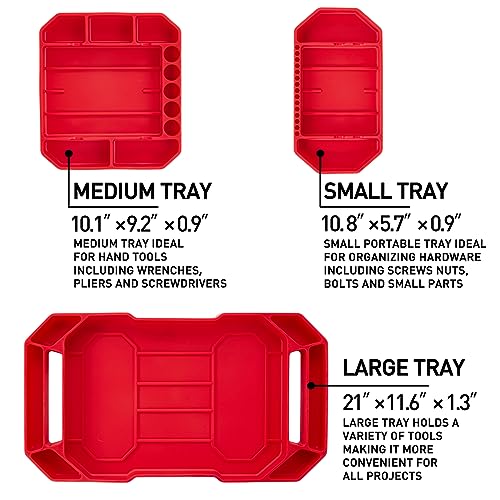 3pcs Large Non-Slip Flexible Silicone Tool Tray, Mechanic Tool Mat, Tool Organizer, Tool Storage, Tool Holder, Grip Mats, No Magnets, Christmas Day Gift for Men, Father’s Day Gift - color: Red