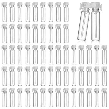 100PCS Empty Perfume Sample Bottles, Transparent Clear 1ml 1/4 Dram Empty Glass Sample Vials, Mini Glass Refillable Samples Vial Containers with Clear Cap for Aromatherapy, Essential Oil, Fragrance