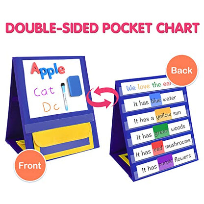 Magnetic Desktop Tabletop Pocket Chart Stand, Double Sided Small Pocket Chart for Classroom Home (15" X 12.5") - color: Easel Stand
