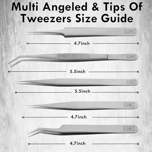 HADIZ Precision Tweezers set Upgraded Anti-Static Stainless Steel Heat Resistant, Curved, Jewelry, Electronics, Craft, Soldering, Experimental Work (5)