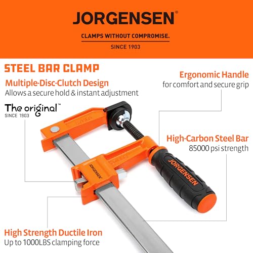 Jorgensen 18" Heavy-Duty Steel Bar Clamp Set, 1000 lbs Load Limit, 2-Pack - size: 18 Inch Heavy Duty