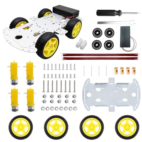 DIY Robot Smart Car Metal Chassis Kit 4WD Car Arduino Programming Kit with TT Motor Speed Encoder Learn Arduino/Microbit/Raspberry Pi for Adult Age 15+ (Unassembled)