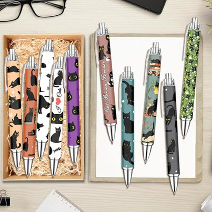 Idealmuzik Black Cat Ballpoint Pens Set – Cute Aesthetic Cat Design Pens for Office, Journaling, and Stationery Lovers – Smooth Writing Pens for Daily Use, Notes, or Gifts – Stylish & Fun, 10 Pack - color: Black Cat