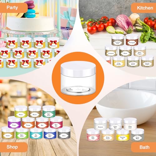 PeacePeo 4 OZ Plastic Jars with Lids, 72 Pcs Clear Storage Containers