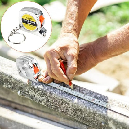 12 Pack 3ft Mini Tape Measure Keychain, Sliver Portable Retractable Small Tape Measure with Slide Lock, Construction Party Favors for Prize Bag Filler DIY Projects School Office Home Project Daily Use