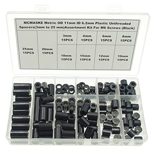 OD11mm ID6.2mm Black ABS Plastic Unthreaded Spacer Kit for M6 Screw - size: OD 11mm ID 6.2mm