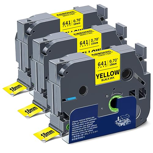 3-Pack Compatible for Brother Tze-641 3/4 Inch Black on Yellow P Touch Tape - color: Black on Yellow