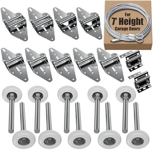 Luxbaro Garage Door Hardware Kit for 7' Height Garage Doors, Garage Door Hinges and Rollers, Top Bracket, Wire Rope - size: 7'