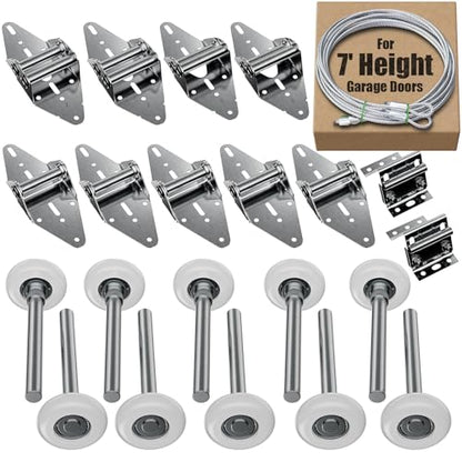 Luxbaro Garage Door Hardware Kit for 7' Height Garage Doors, Garage Door Hinges and Rollers, Top Bracket, Wire Rope - size: 7'