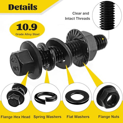 288PCS M6 M8 M10 Flange Bolt Assortment Kit, Length 12/16/20/25/30 mm - size: M6 M8 M10 288pcs