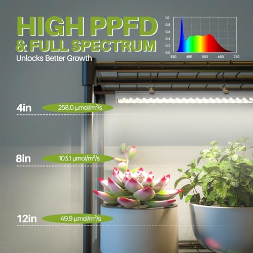 5-Tier Indoor Plant Shelf with Grow Lights, 11.8x15.7x59 - size: plant shelf with light -11.8×15.7×59inch