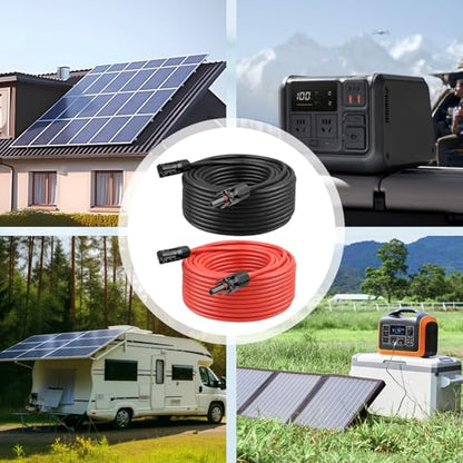 10 AWG Solar Extension Cable 3FT Black + 3FT Red, 10 Gauge Solar Panel Wire Male to Female Tinned Copper Wire for Solar Panel, Automotive, RV, Boat, Outdoors - size: 10AWG 3FT