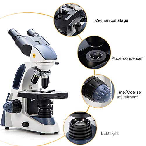 SWIFT SW380B 40X-2500X Magnification, Research-Grade Binocular Compound Lab Microscope, Mechanical Stage, with 5.0 mp Camera and Software Windows/Mac Compatible and 100pcs Blank Slides - style: SW380B+5.0 camera+sildes