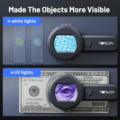 TOMLOV P10 Microscope for Adults Kids, Handheld Coin Magnifier with Light - color: Black