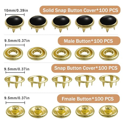 NXTOV 100 Set Pearl Snaps Button Kit with Fastener Pliers - color: 10mm-BLACK GOLD