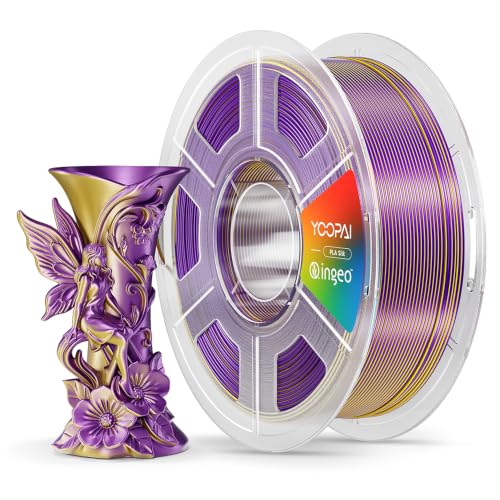 YOOPAI Dual Color Silk PLA Filament 1.75mm, Two-Tone Coextrusion PLA 3D Printer Filament, Shiny Color Change Finish, Enhanced Formula for Stable Printing, 1kg Spool, Purple Gold - color: B-silkpla-1kg-dual-purplegold
