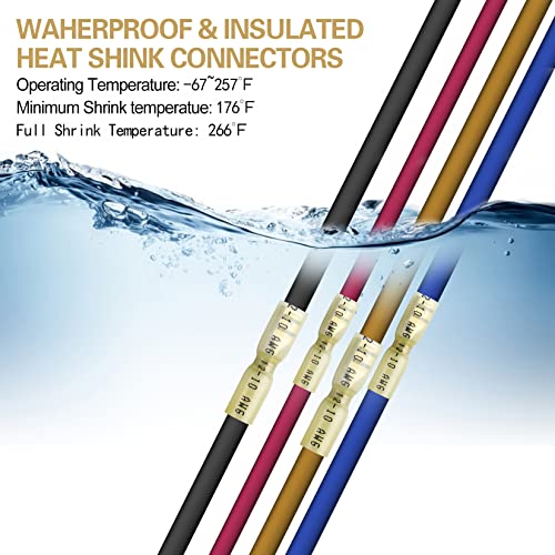 100 PCS 12-10 AWG Waterproof Heat Shrink Quick Disconnect Connectors, Crimp Electrical Wire Female Spade Connectors Insulated Disconnect for Marine Automotive Motorcycle Home Wiring (Yellow) - size: [12-10 AWG] Female x 100