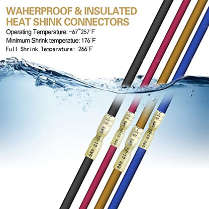100 PCS 12-10 AWG Waterproof Heat Shrink Quick Disconnect Connectors, Crimp Electrical Wire Female Spade Connectors Insulated Disconnect for Marine Automotive Motorcycle Home Wiring (Yellow) - size: [12-10 AWG] Female x 100