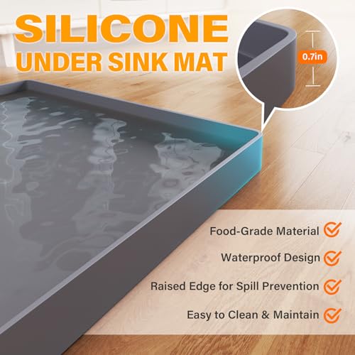 FLATO Waterproof Under Sink Mat, 31" x 22", Dark Gray - color: Dark Gray, size: 22"W x 31"L