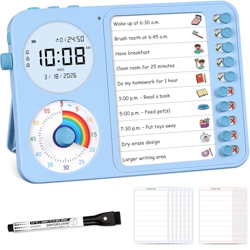 3-in-1 Visual Timer & ADHD Tool for Kids – ADHD Task Timer for Adults with Visual Schedule, Chore Chart & Planning Board for Home, School, Classroom, Work (Blue) - color: Blue